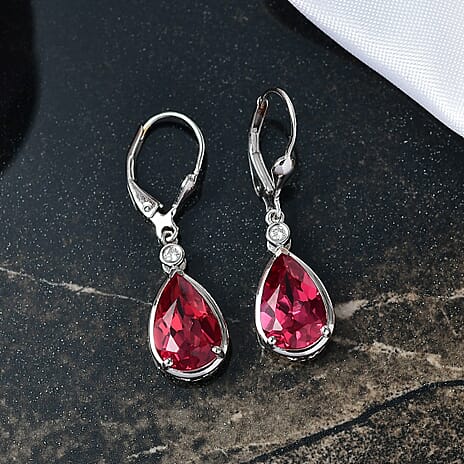 D'Joy Lab Grown Padparadscha Sapphire & Lab Grown Diamond Dangling Earring Sterling Silver 7.42 Ct.