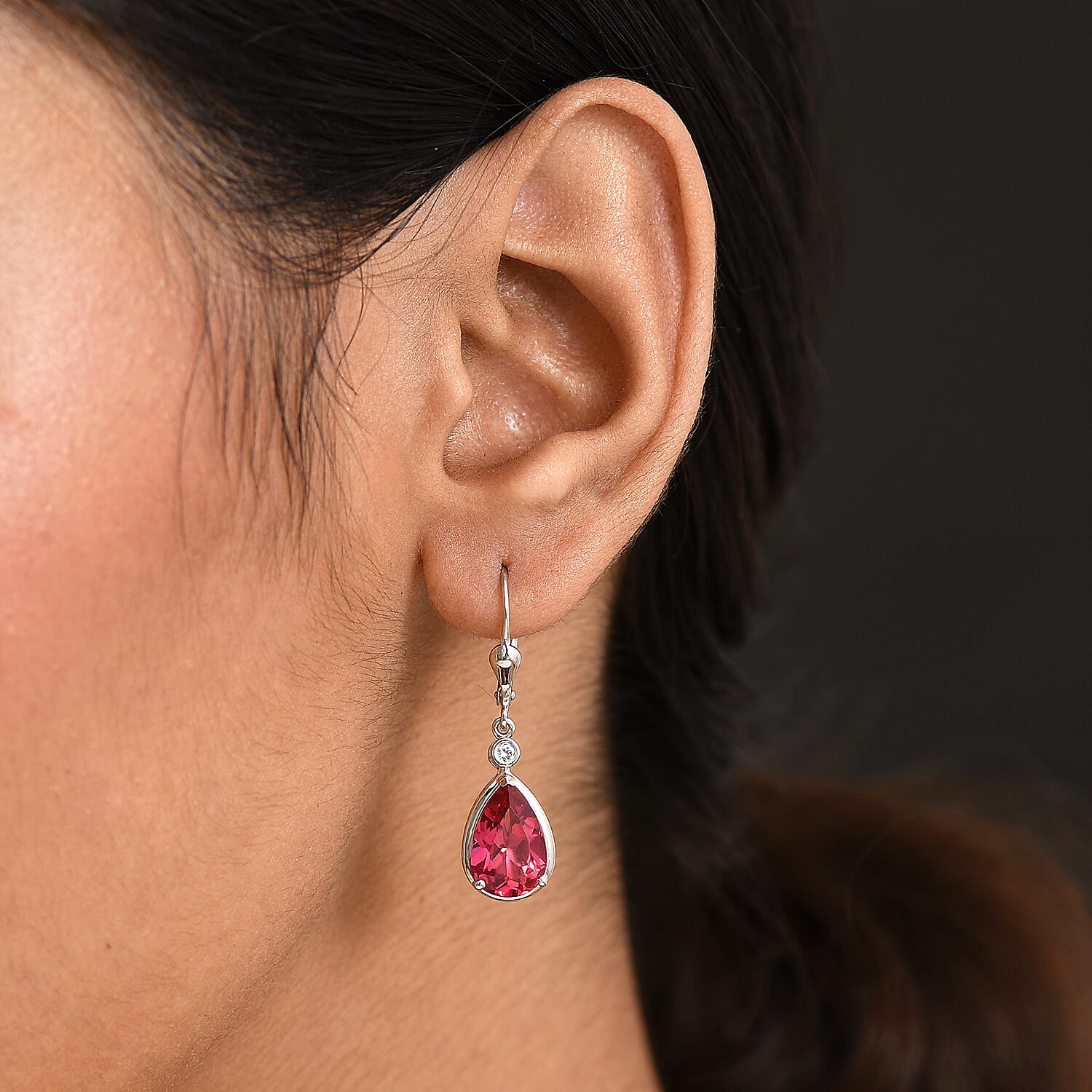 D'Joy Lab Grown Padparadscha Sapphire & Lab Grown Diamond Dangling Earring Sterling Silver 7.42 Ct.
