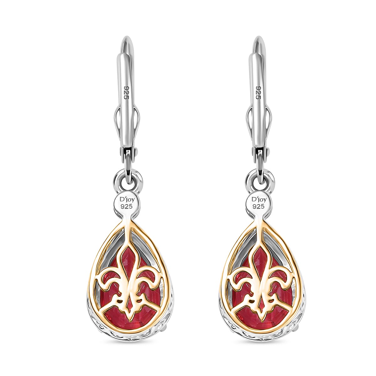 D'Joy Lab Grown Padparadscha Sapphire & Lab Grown Diamond Dangling Earring Sterling Silver 7.42 Ct.