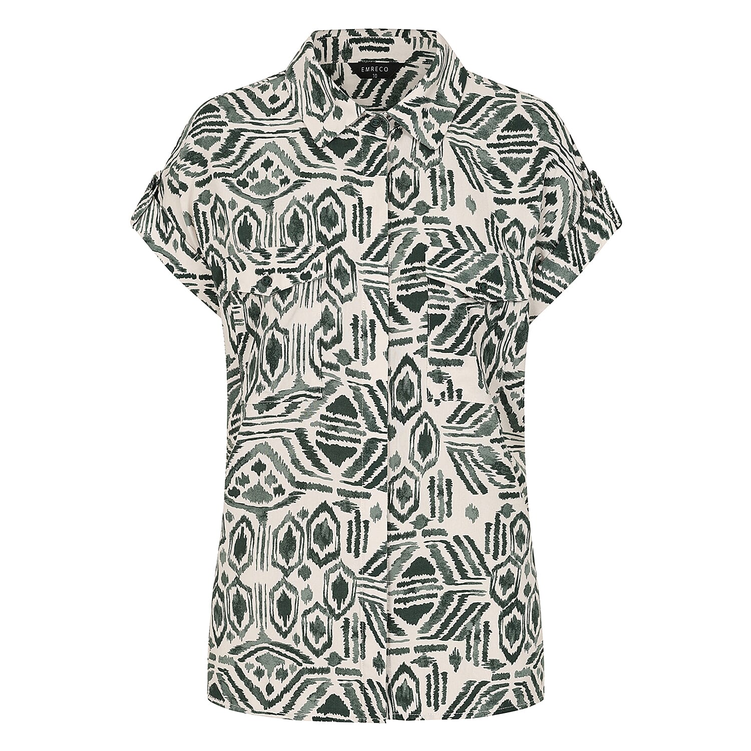 Emreco Spun Viscose Floral Printed Short Sleeve Collared Blouse