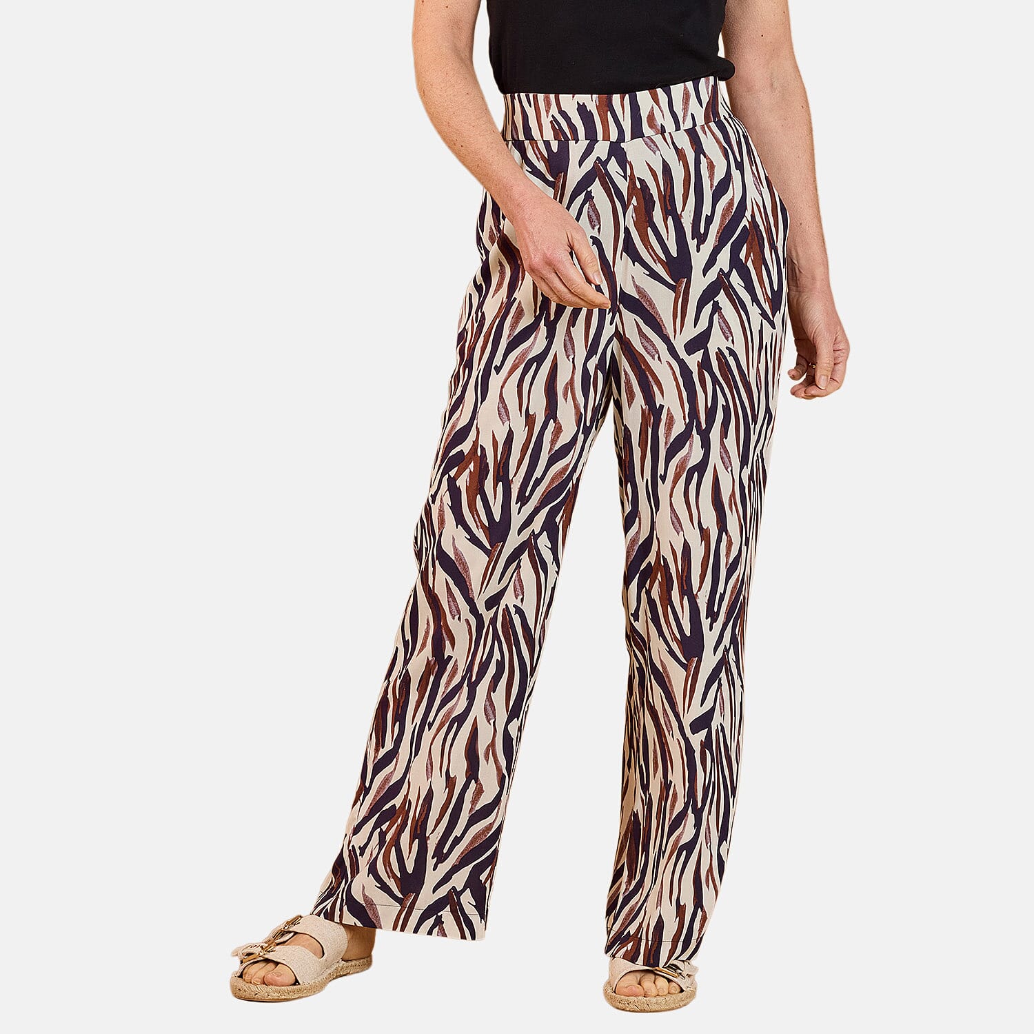 Spun viscose printed  Elastic waist wide leg trouser