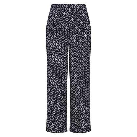 Emreco Spun Viscose Printed Elastic Waist Wide Leg Trouser (Size 10) - Navy