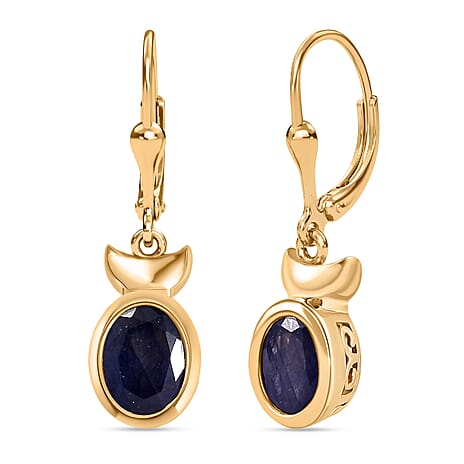 D'Joy Masoala Sapphire Dangling Earring in Yellow Gold Plated Sterling Silver 3.88 Ct.