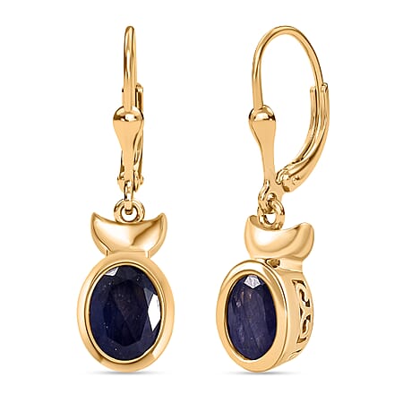 D'Joy Masoala Sapphire Dangling Earring in Yellow Gold Plated Sterling Silver 3.88 Ct. D'Joy Masoala Sapphire Dangling Earring in Yellow Gold Plated Sterling Silver 3.88 Ct.