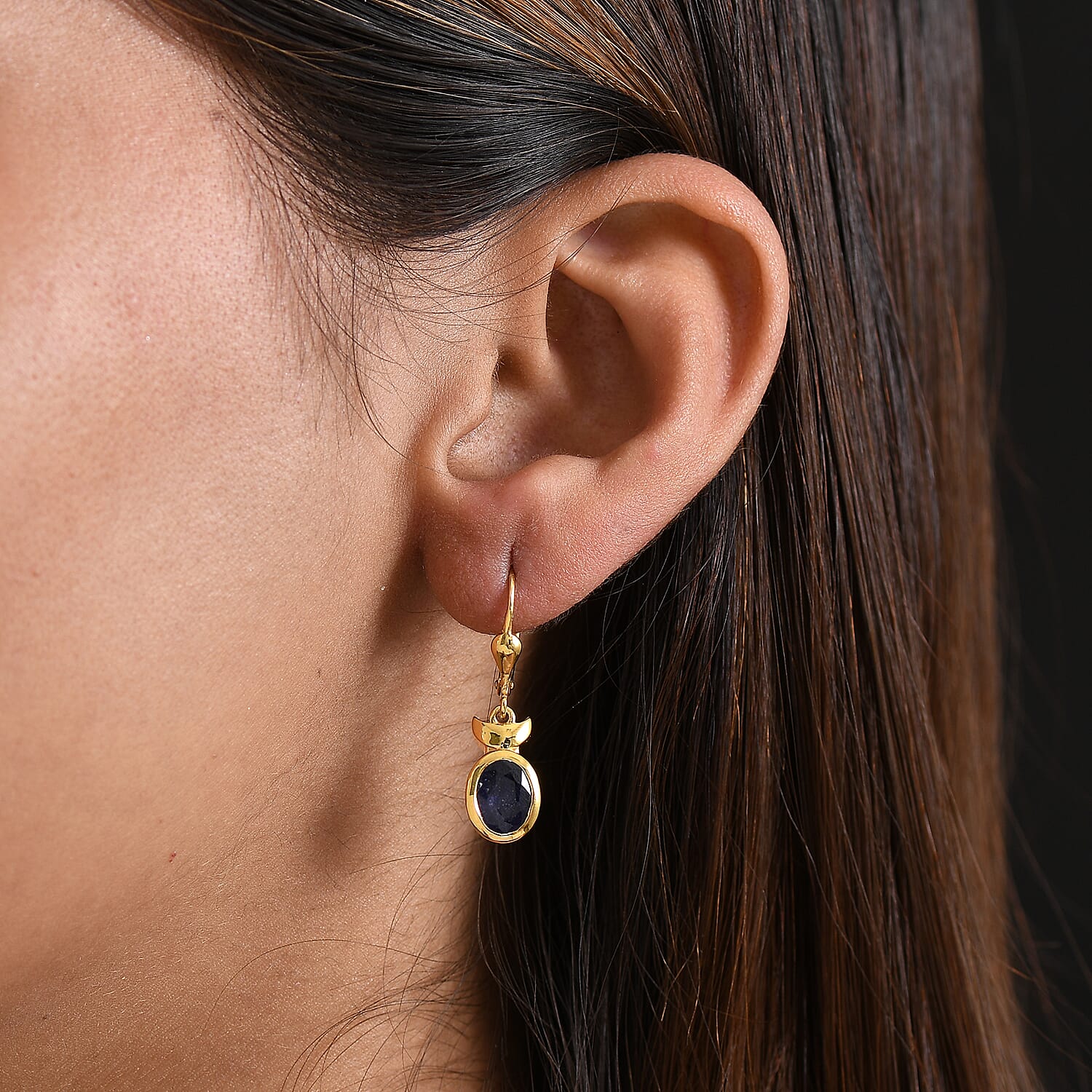 D'Joy Masoala Sapphire Dangling Earring in Yellow Gold Plated Sterling Silver 3.88 Ct.