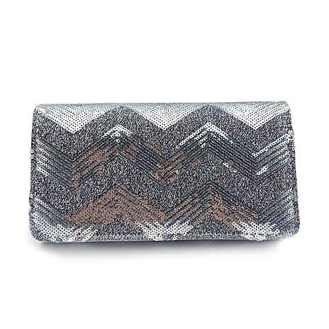 Zelina Emma Diagonal Lines Patch Evening Bag - Silver