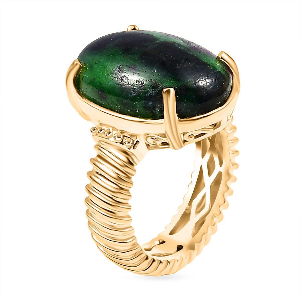 EverTrue Natural Ruby Zoisite Solitaire Ring in Yellow Gold Plated 18.61 Ct.