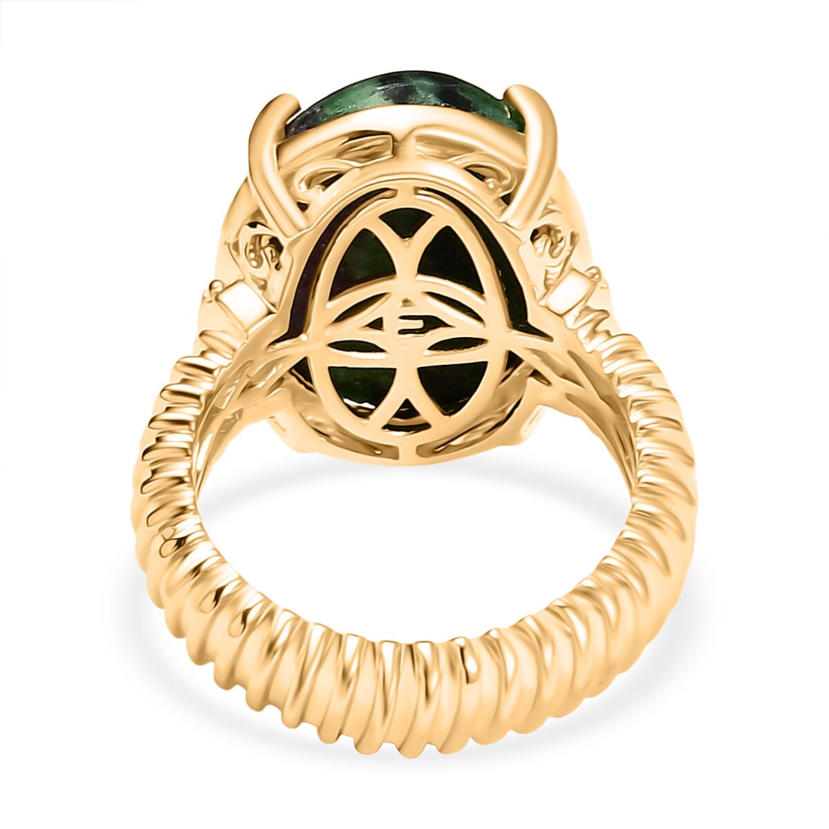 EverTrue Natural Ruby Zoisite Solitaire Ring in Yellow Gold Plated 18.61 Ct.