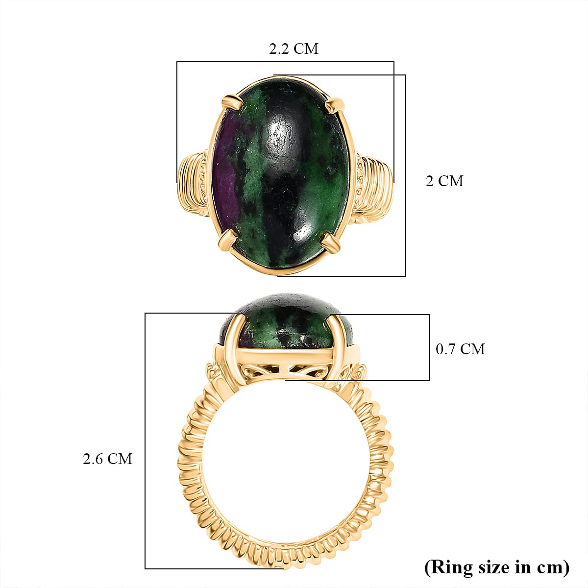 EverTrue Natural Ruby Zoisite Solitaire Ring in Yellow Gold Plated 18.61 Ct.
