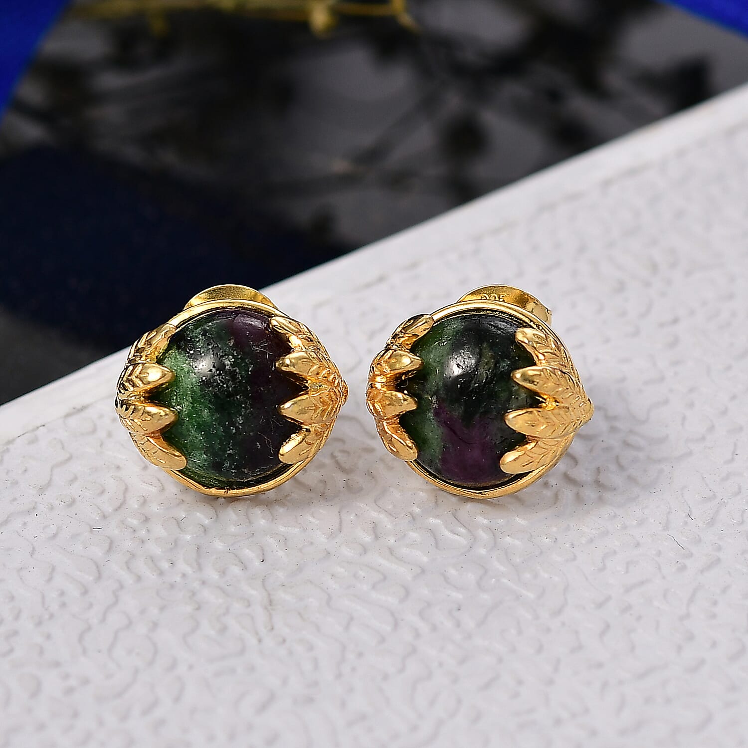 EverTrue Natural Ruby Zoisite Solitaire Stud Push Post Earring in Yellow Gold Plated 9.38 Ct.