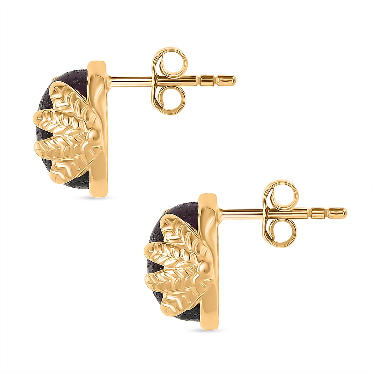 EverTrue Natural Ruby Zoisite Solitaire Stud Push Post Earring in Yellow Gold Plated 9.38 Ct.