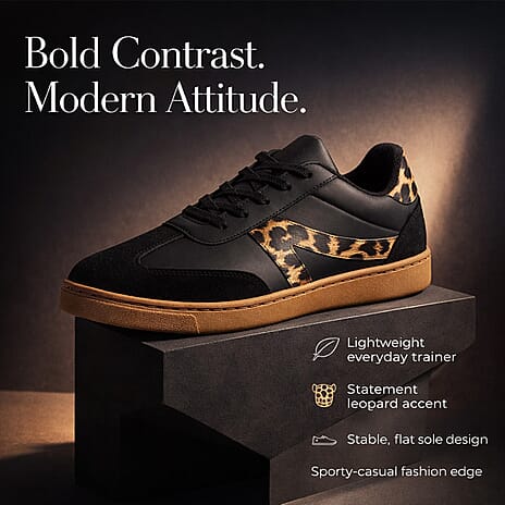 Urban Jacks Matise Lightweight Women's Trainer (Size - 5) - Black & Leopard