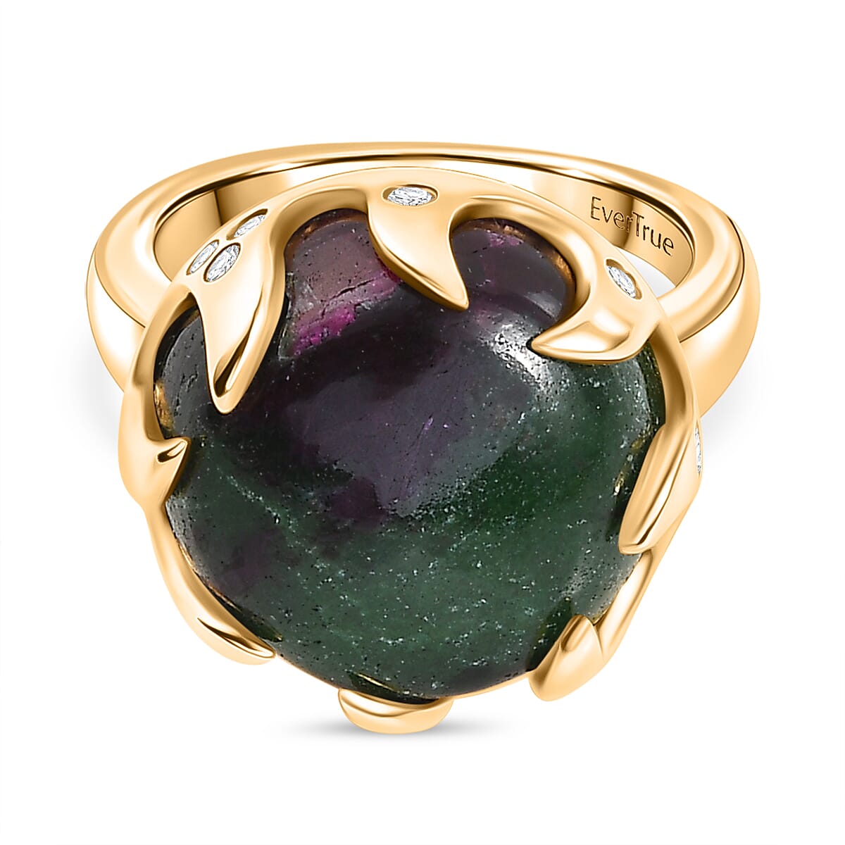 EverTrue Natural Ruby Zoisite & White Zircon Ring in Yellow Gold Plated 15.82 Ct.