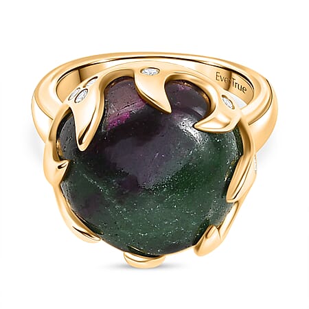 EverTrue Natural Ruby Zoisite & White Zircon Ring in Yellow Gold Plated 15.82 Ct.