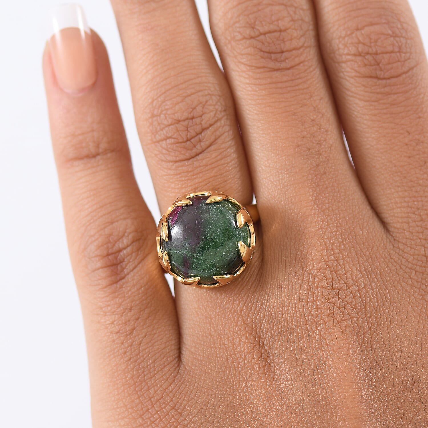 EverTrue Natural Ruby Zoisite & White Zircon Ring in Yellow Gold Plated 15.82 Ct.