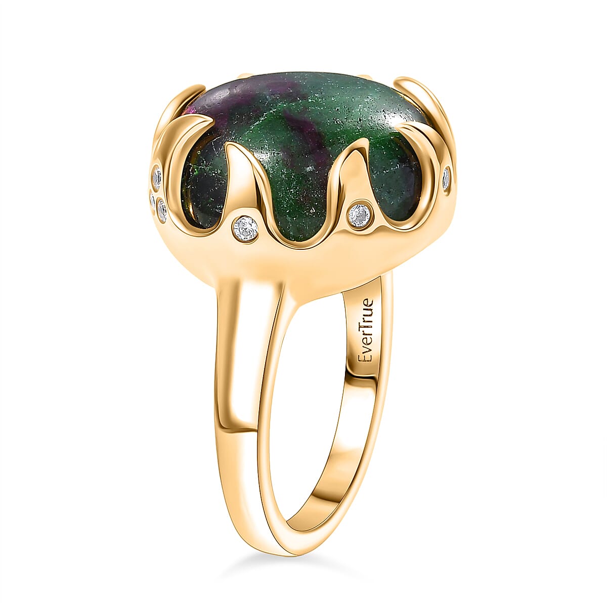 EverTrue Natural Ruby Zoisite & White Zircon Ring in Yellow Gold Plated 15.82 Ct.