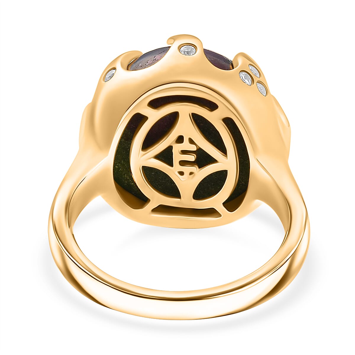 EverTrue Natural Ruby Zoisite & White Zircon Ring in Yellow Gold Plated 15.82 Ct.