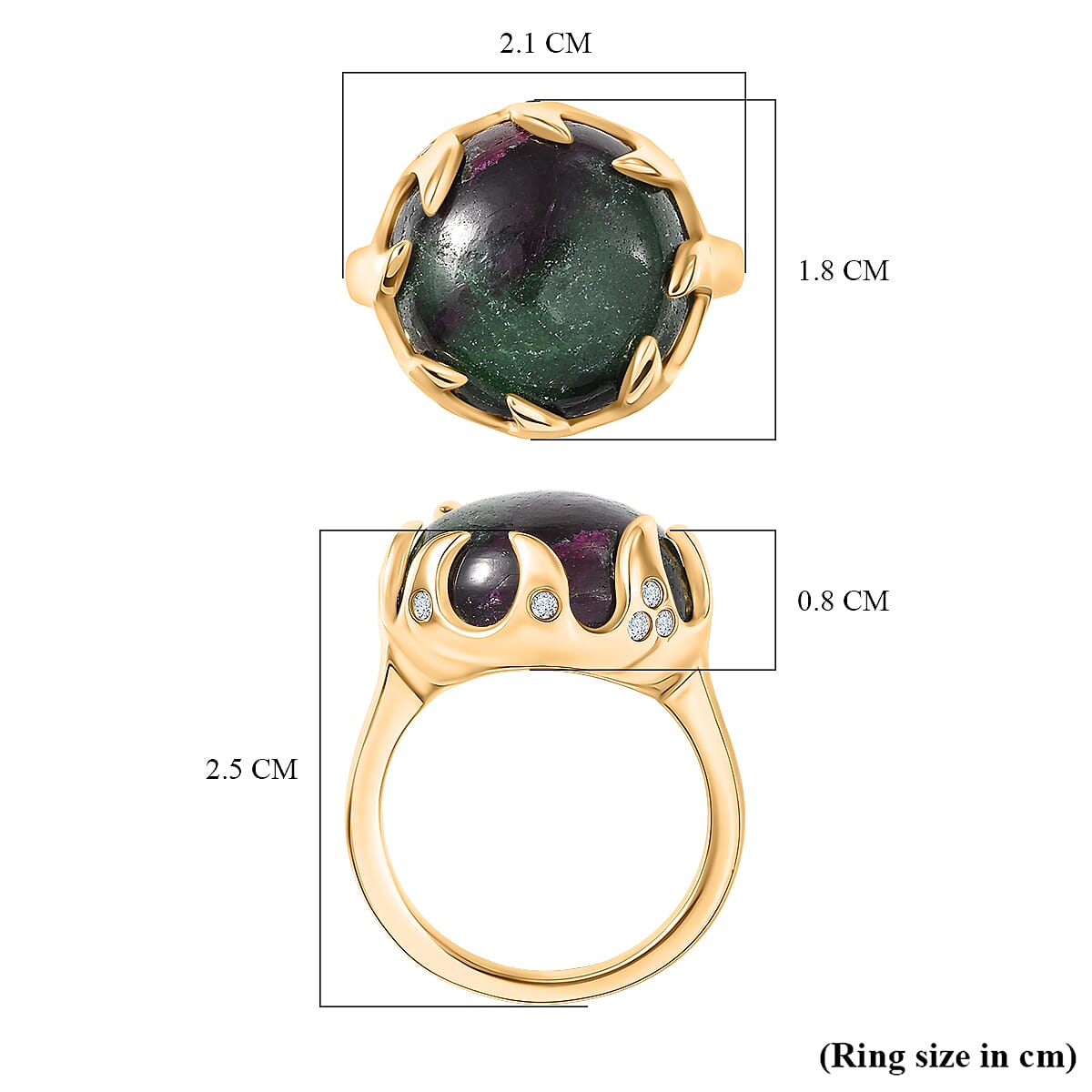 EverTrue Natural Ruby Zoisite & White Zircon Ring in Yellow Gold Plated 15.82 Ct.