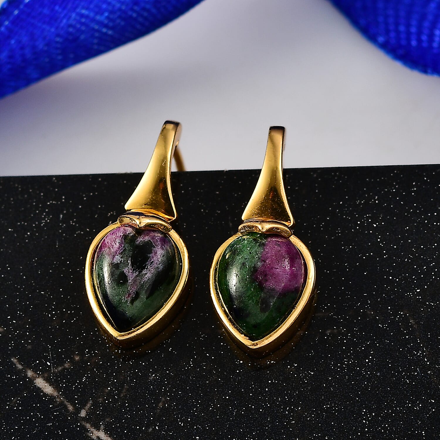 EverTrue Natural Ruby Zoisite Solitaire Stud Push Post Earring in Yellow Gold Plated 5.08 Ct.