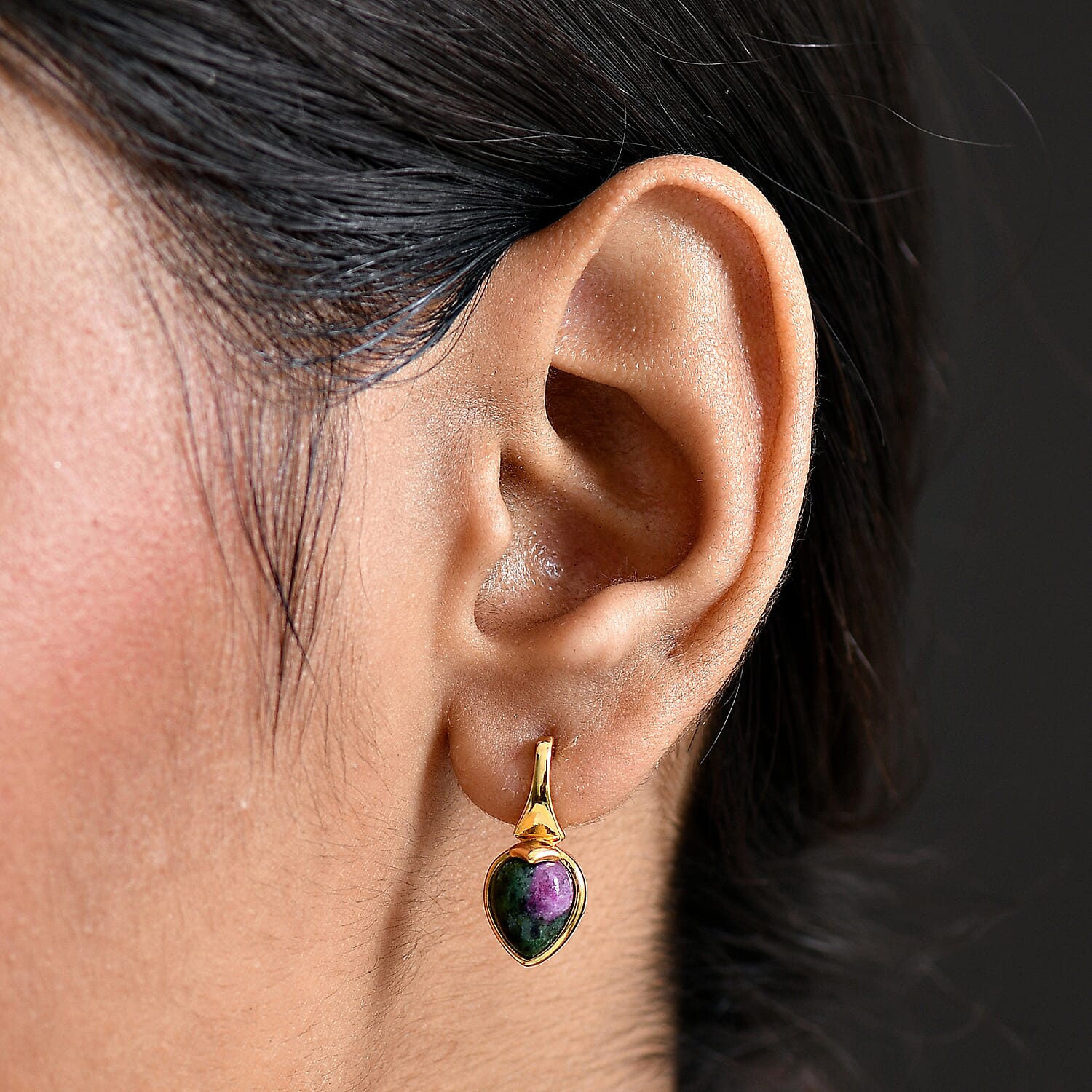 EverTrue Natural Ruby Zoisite Solitaire Stud Push Post Earring in Yellow Gold Plated 5.08 Ct.