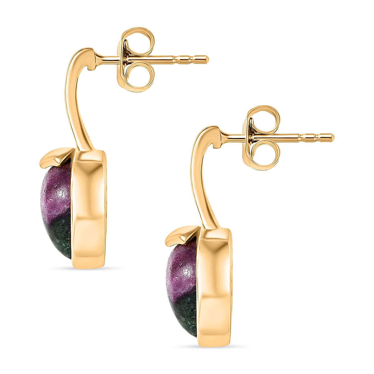 EverTrue Natural Ruby Zoisite Solitaire Stud Push Post Earring in Yellow Gold Plated 5.08 Ct.