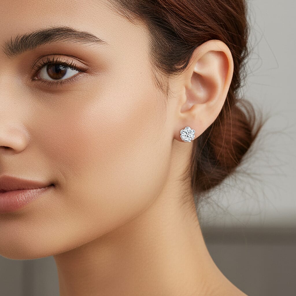 D'Joy Moissanite Solitaire Stud Push Post Earring in Rhodium Overlay Sterling Silver 1.54 Ct.