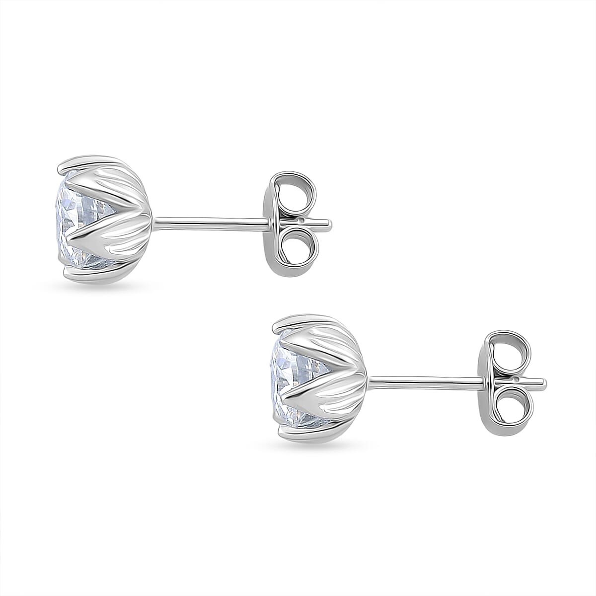 D'Joy Moissanite Solitaire Stud Push Post Earring in Rhodium Overlay Sterling Silver 1.54 Ct.
