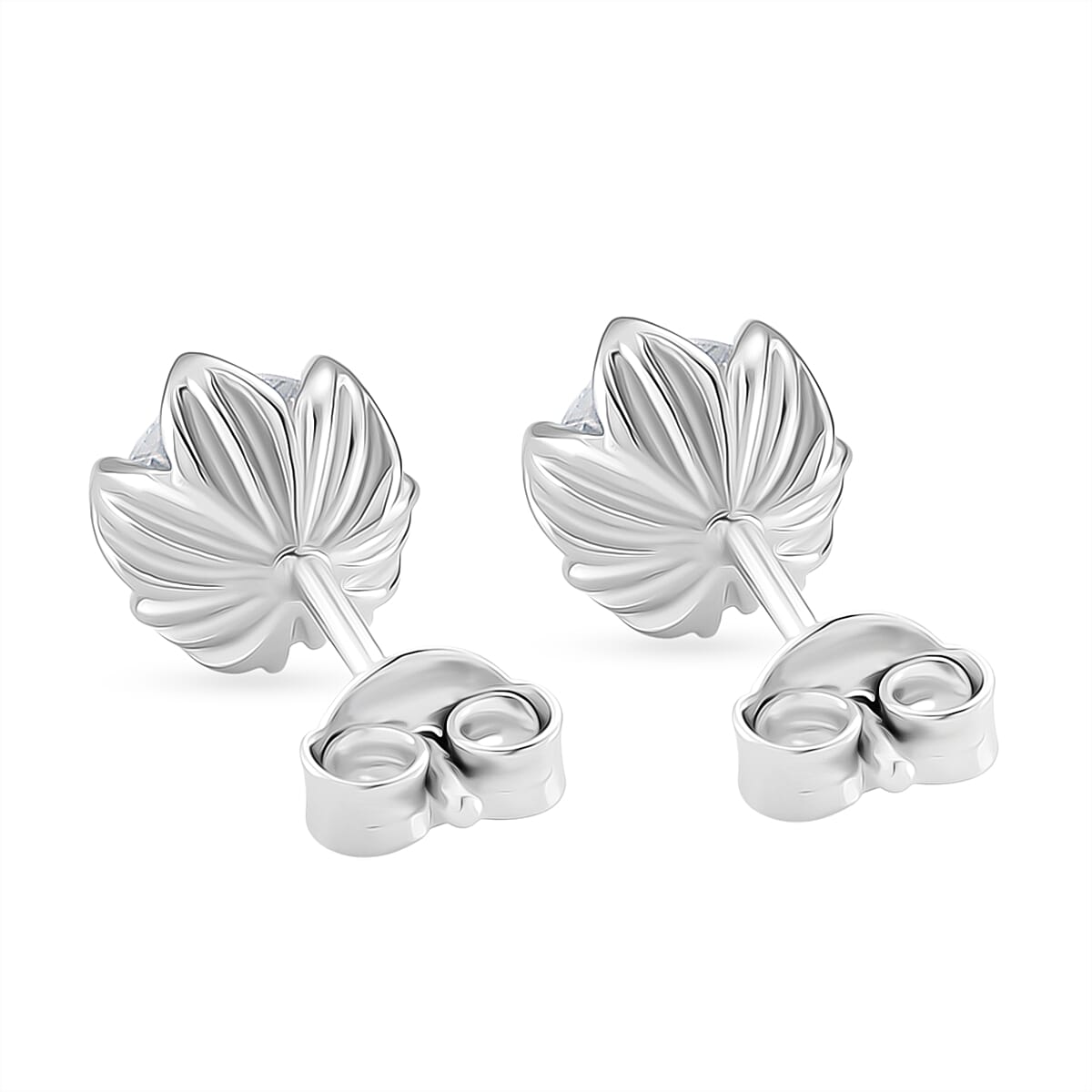 D'Joy Moissanite Solitaire Stud Push Post Earring in Rhodium Overlay Sterling Silver 1.54 Ct.