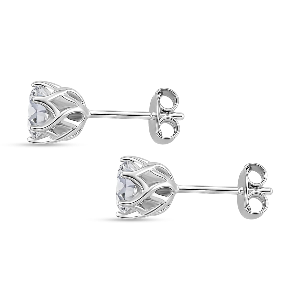 D'Joy Moissanite Solitaire Stud Push Post Earring in Rhodium Overlay Sterling Silver 1.54 Ct.