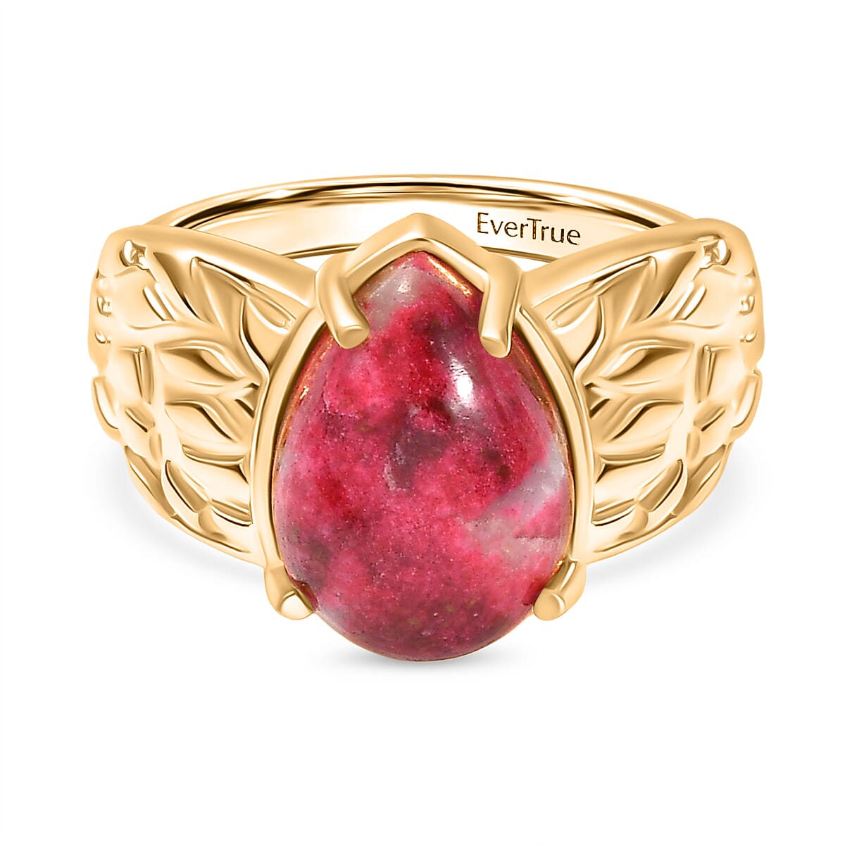 EverTrue Natural Thulite Solitaire Ring in Yellow Gold Plated 7.49 Ct.