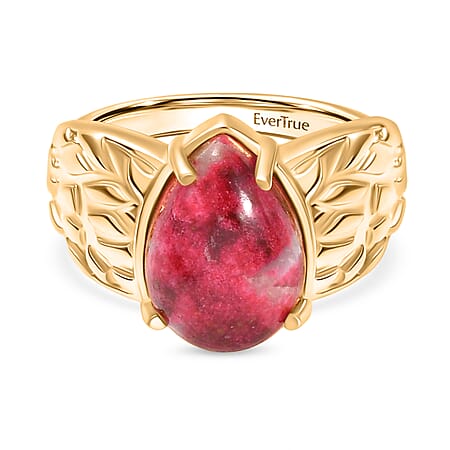EverTrue Natural Thulite Solitaire Ring in Yellow Gold Plated 7.49 Ct.