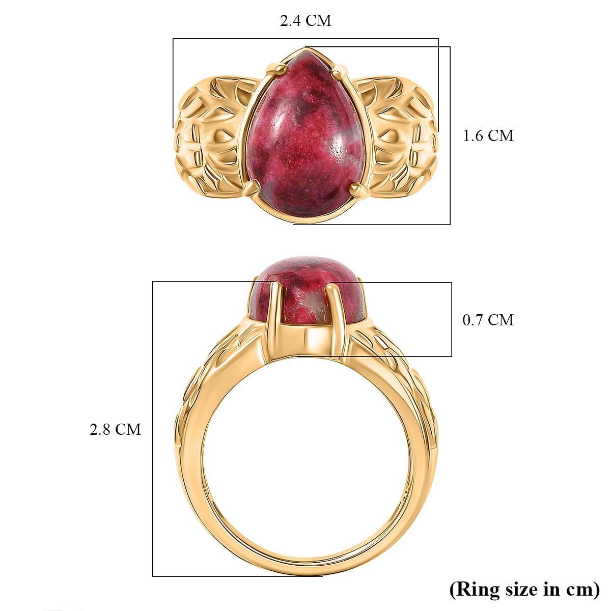 EverTrue Natural Thulite Solitaire Ring in Yellow Gold Plated 7.49 Ct.