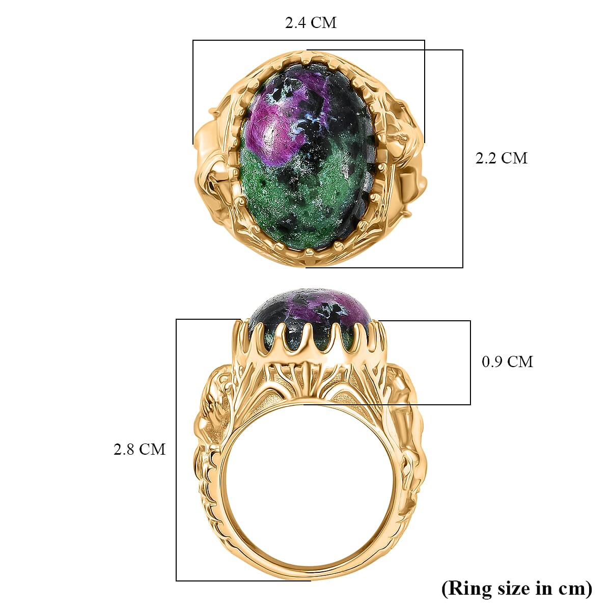 EverTrue Natural Ruby Zoisite Solitaire Ring in Yellow Gold Plated 14.93 Ct.