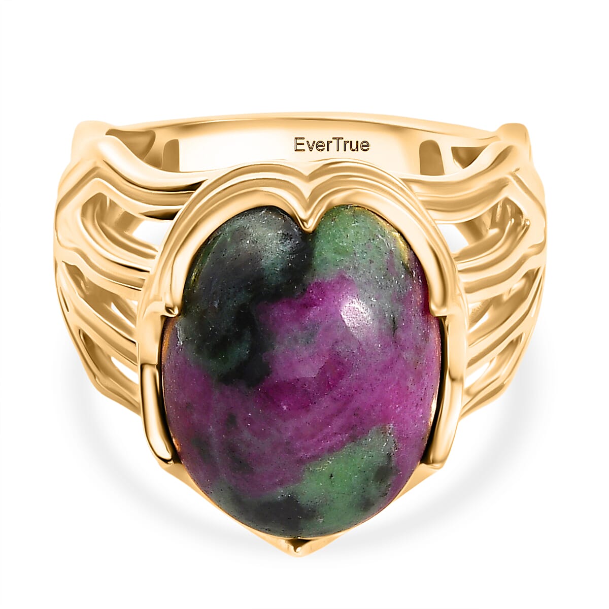 EverTrue Natural Ruby Zoisite Solitaire Ring in Yellow Gold Plated 12.69 Ct.