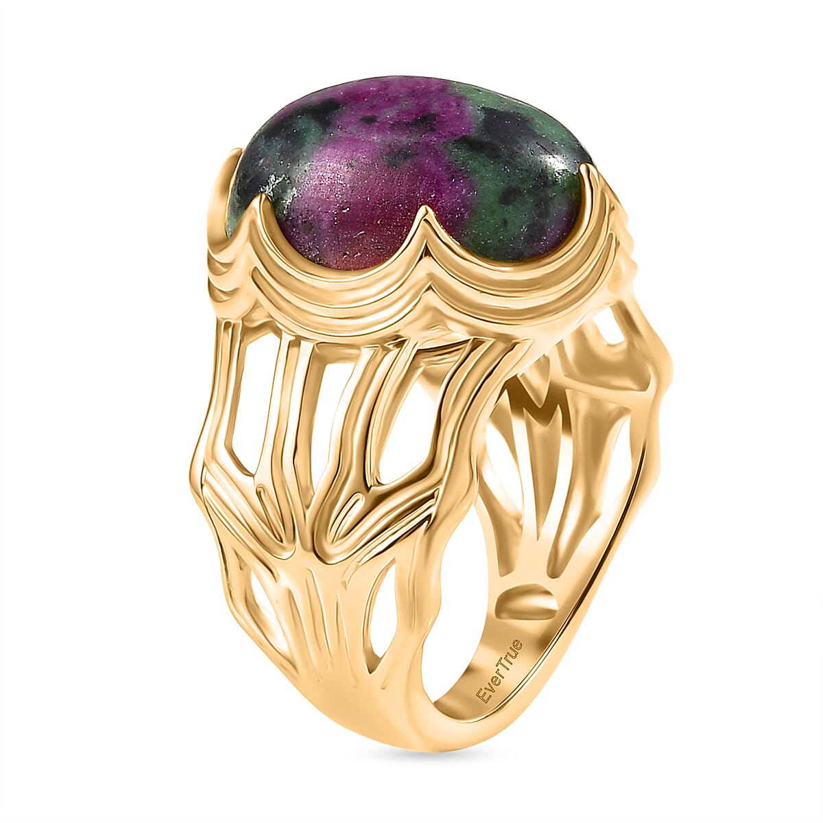EverTrue Natural Ruby Zoisite Solitaire Ring in Yellow Gold Plated 12.69 Ct.