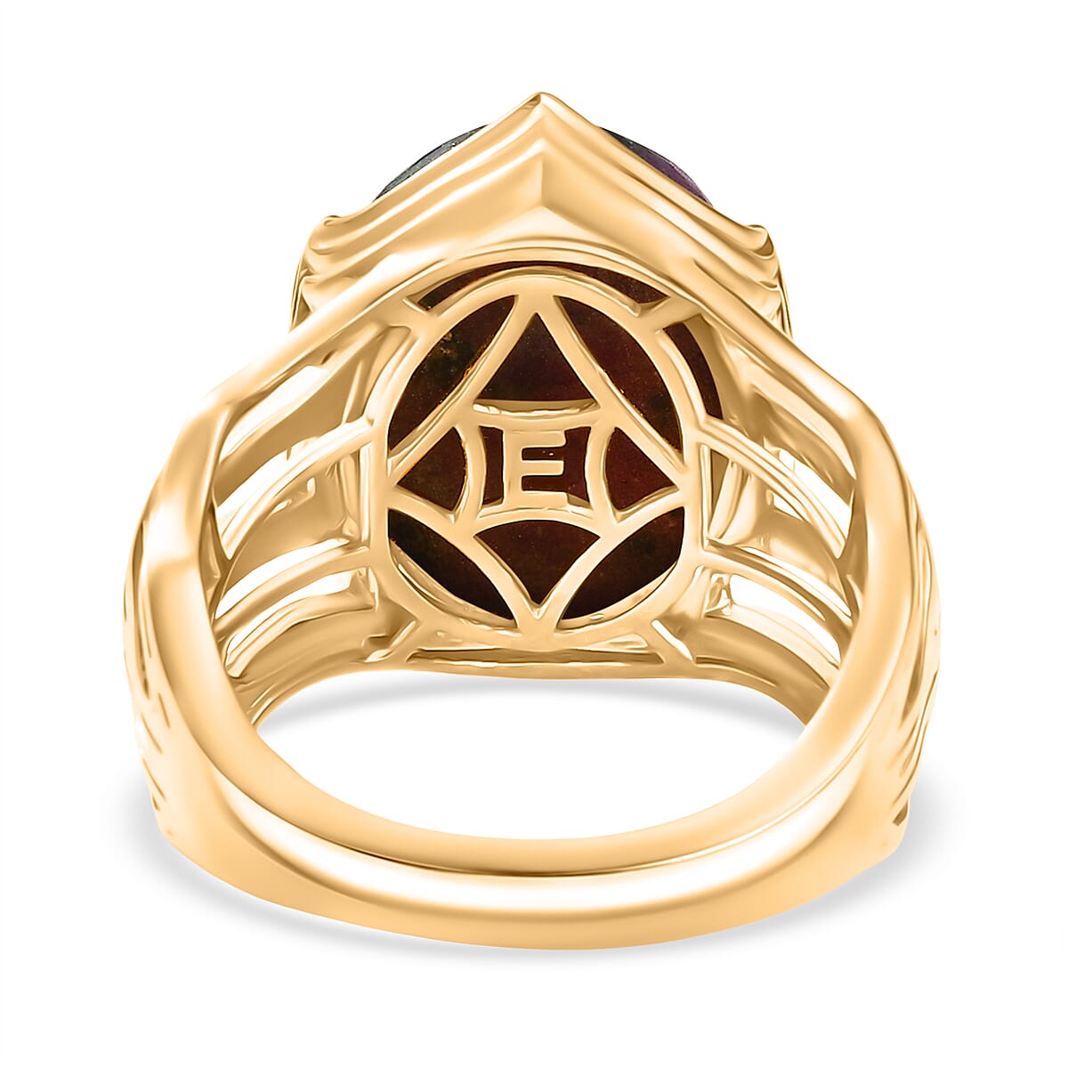 EverTrue Natural Ruby Zoisite Solitaire Ring in Yellow Gold Plated 12.69 Ct.