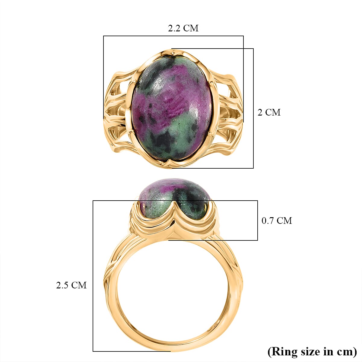 EverTrue Natural Ruby Zoisite Solitaire Ring in Yellow Gold Plated 12.69 Ct.