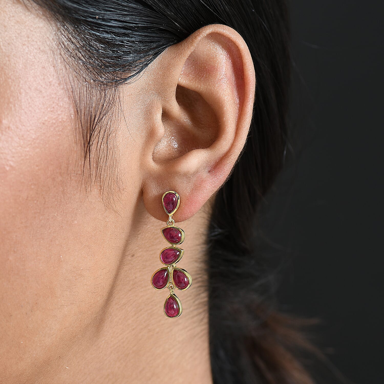 EverTrue Cabo Delgado Ruby Dangling Earring with Push Back in Yellow Gold Plated 9.47 Ct.