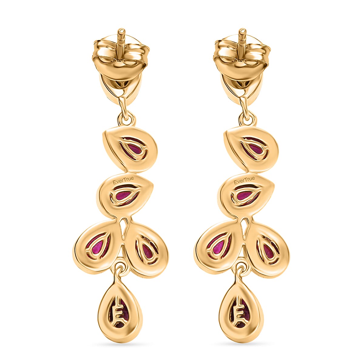 EverTrue Cabo Delgado Ruby Dangling Earring with Push Back in Yellow Gold Plated 9.47 Ct.