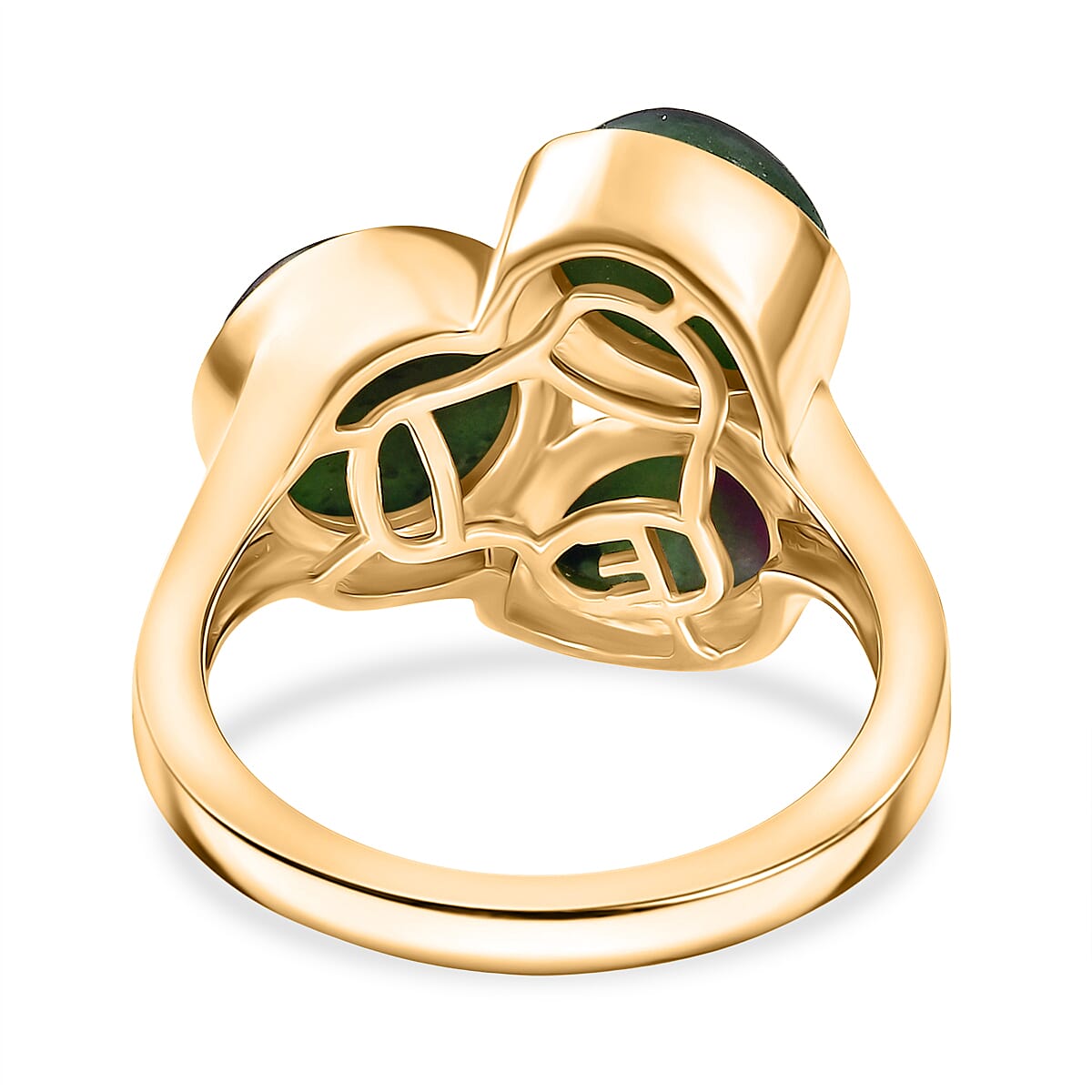 EverTrue Natural Ruby Zoisite 3 Stone Ring in Yellow Gold Plated 7.37 Ct.
