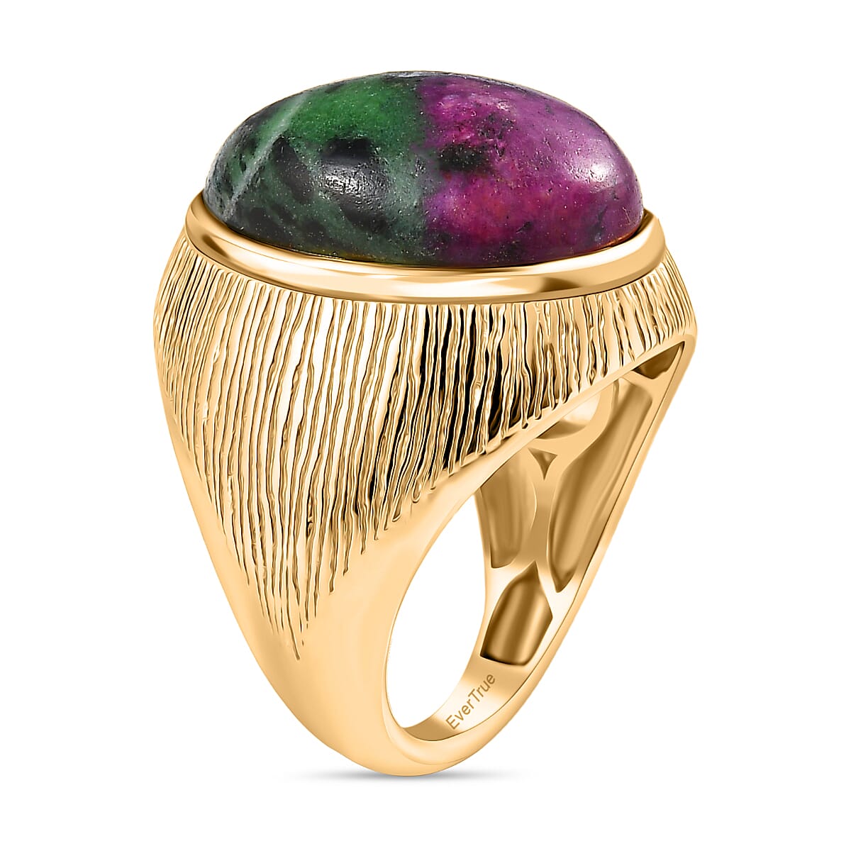 EverTrue Natural Ruby Zoisite Solitaire Ring in Yellow Gold Plated 18.61 Ct.