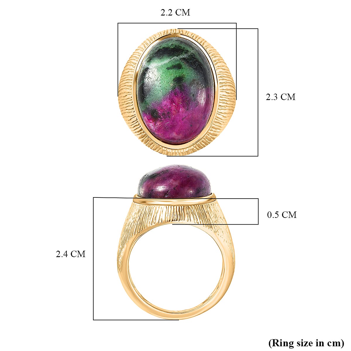 EverTrue Natural Ruby Zoisite Solitaire Ring in Yellow Gold Plated 18.61 Ct.