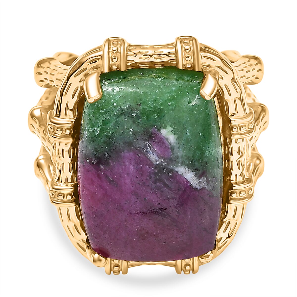 EverTrue Natural Ruby Zoisite Solitaire Ring in Yellow Gold Plated 19.19 Ct.