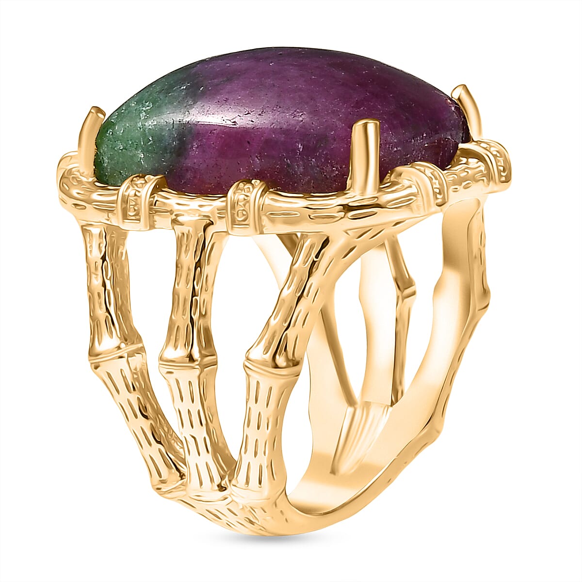 EverTrue Natural Ruby Zoisite Solitaire Ring in Yellow Gold Plated 19.19 Ct.
