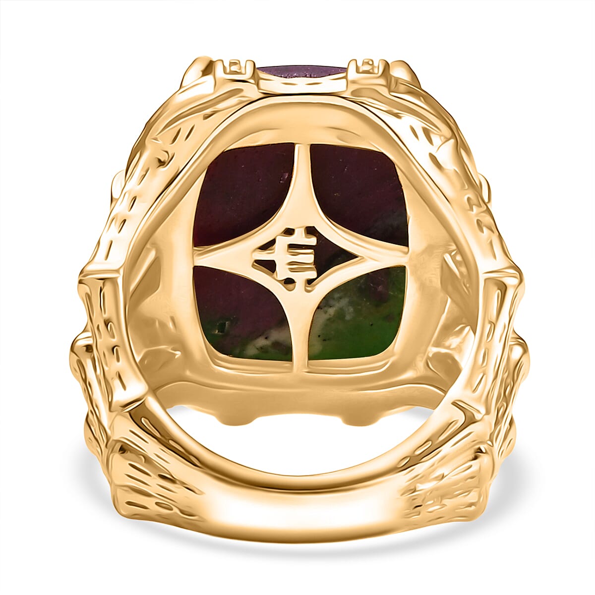 EverTrue Natural Ruby Zoisite Solitaire Ring in Yellow Gold Plated 19.19 Ct.