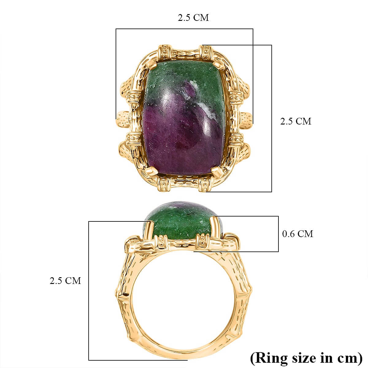EverTrue Natural Ruby Zoisite Solitaire Ring in Yellow Gold Plated 19.19 Ct.