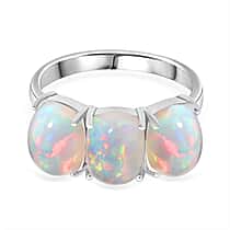 Premium Ethiopian Opal Ring in Rhodium Overlay Sterling Silver 4.35 Ct.