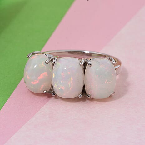 Premium Ethiopian Opal Ring in Rhodium Overlay Sterling Silver 4.35 Ct.