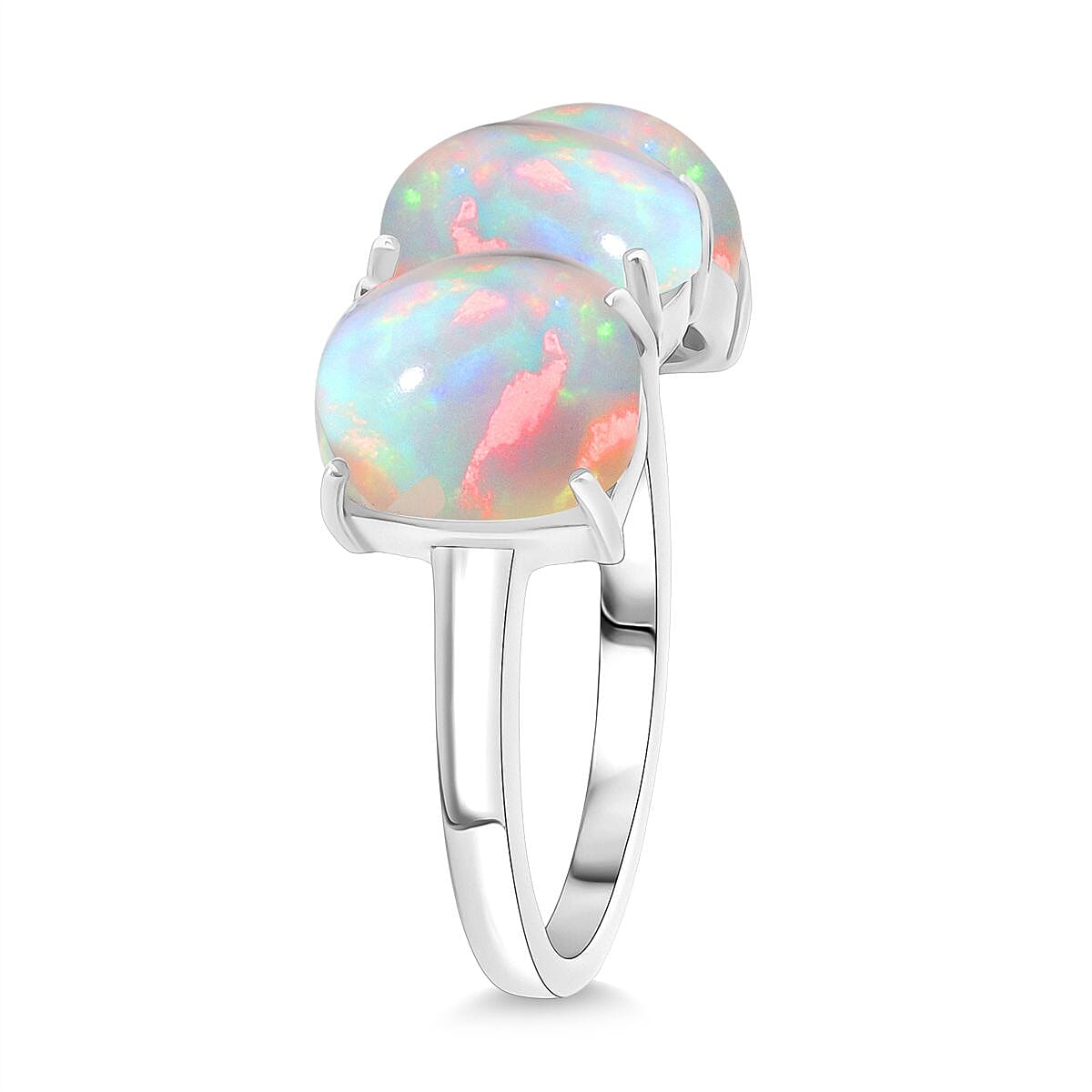 Premium Ethiopian Opal Ring in Rhodium Overlay Sterling Silver 4.35 Ct.