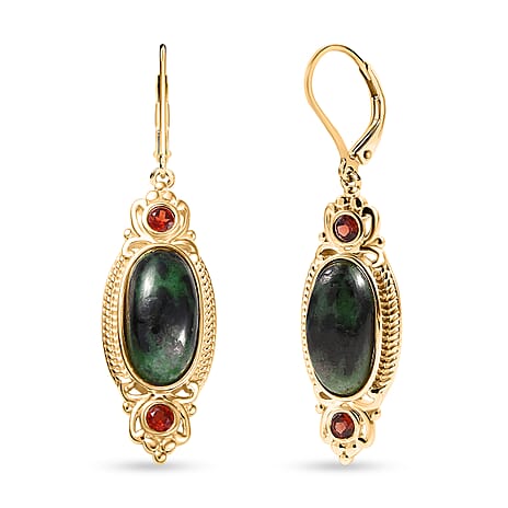 EverTrue Natural Ruby Zoisite & Red Garnet with Lever Back Earring in Yellow Gold Plated 13.18 Ct.